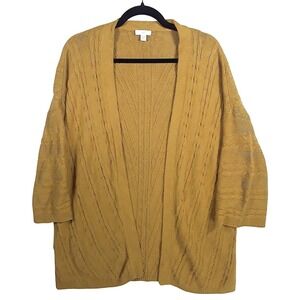 J Jill Cable Knit Open Front Cardigan L Petite Pumpkin Spice Latte Cottagecore